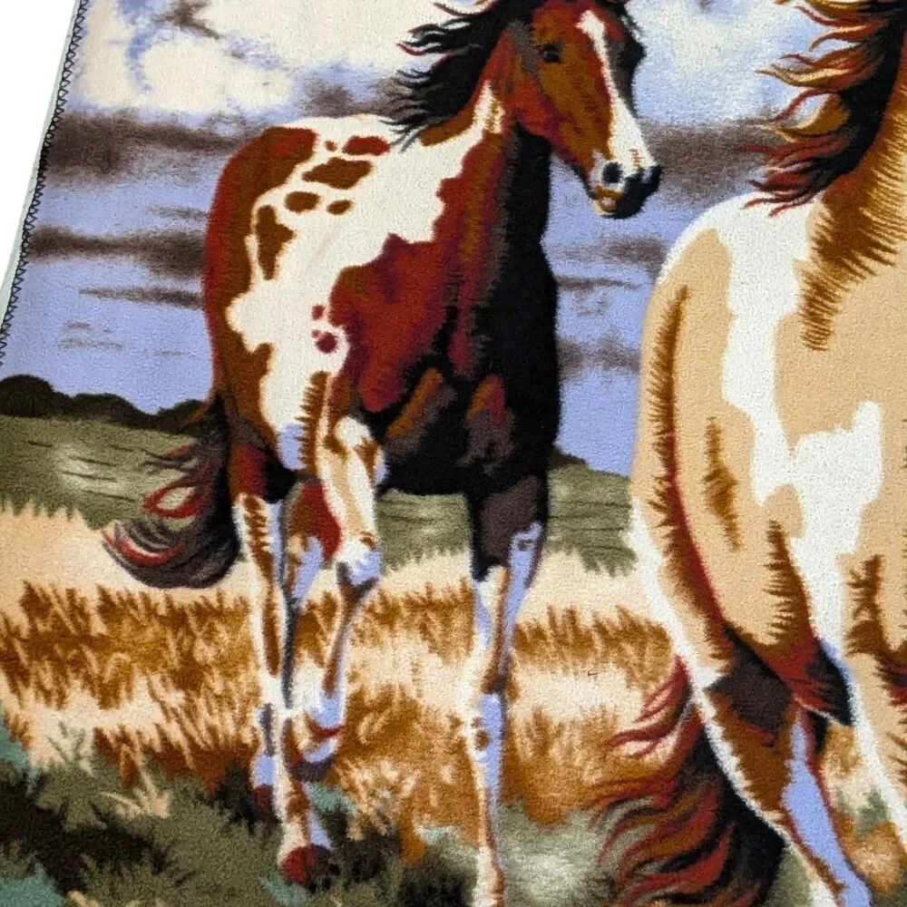 Wild Horses Fleece Blanket Throw Western Paint Horse Graphic 48